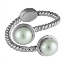 Stainless Steel Twisted Double Pearl Ring